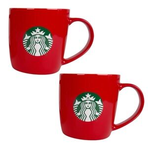 Starbucks | 11 oz Red Coffee Tea Mugs Green Mermaid Siren Logo Set of 2
